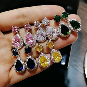 Shining Water Drop Crystal Zircon Women Earrings Charm Colorful Earrings 2019 Simple Bride Wedding Jewelry Brincos