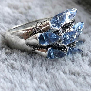 Vintage Punk Blue Zircon Tilted Crystal Rings For Women Unusual Design Cocktail CZ Wedding Rings Fine Jewelry Gifts Z4P556