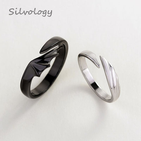 Silvology 925 Sterling Silver Angel And Devil Couple Rings Original Creative Texture Romantic Rings For Lovers Festival Jewelry