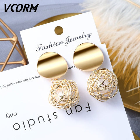 New Korean Acrylic Earrings For Women Statement Vintage Geometric Gold Dangle Drop Earrings 2019 Female Wedding Fashion Jewelry