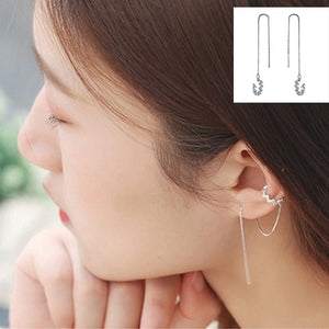 925 Sterling Silver Unusual Fringed Clips Earrings Womens Shiny Zircon Long Fashion Korean Jewelry Piercing Cartilage Ear-Clip