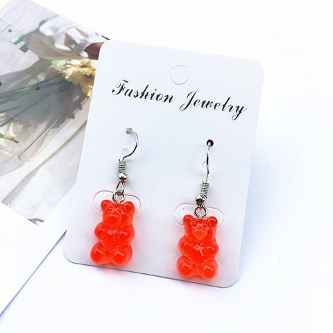 1 Pair Creative Cute Mini Gummy Bear Earring Minimalism Cartoon Design Female Ear Hooks Danglers Jewelry Gift Jelly Cool Popular