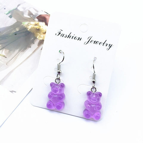 1 Pair Creative Cute Mini Gummy Bear Earring Minimalism Cartoon Design Female Ear Hooks Danglers Jewelry Gift Jelly Cool Popular