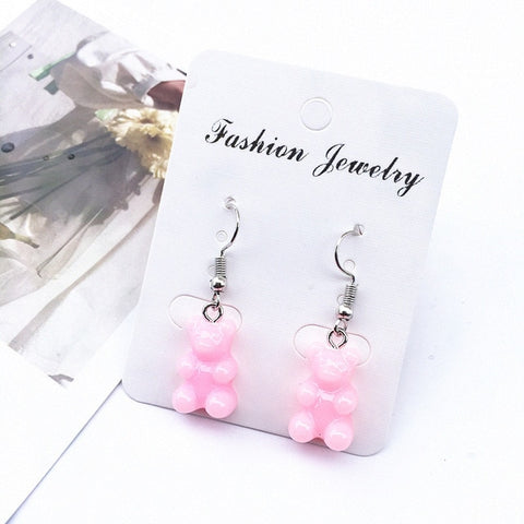 1 Pair Creative Cute Mini Gummy Bear Earring Minimalism Cartoon Design Female Ear Hooks Danglers Jewelry Gift Jelly Cool Popular