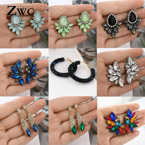 ZWCX Fashion Vintage Korean Multicolor Zircon Drop Earrings for Women Girls Engagement Party Charm Rhinestone Earrings Jewelry