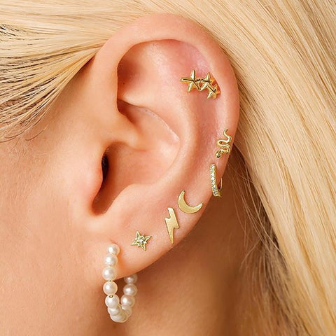 New Boho Fashion Gold Crystal Geometric Star Moon Feather Artificial Pearl Pendant Earrings For Women Vintage Earring Jewelry