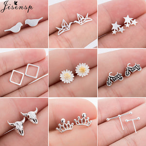 Jisensp Real 925 Sterling Silver Stud Earrings for Women Wedding Jewelry Korean Pure Silver Animal Earings Pendientes Bijoux