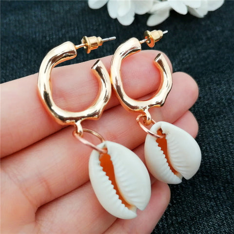 Pearl Sea Shell Earrings For Women Gold Color Trendy Metal Shell Cowrie Statement Dangle Earrings 2019 New Summer Beach Jewelry