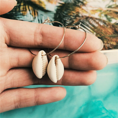 Pearl Sea Shell Earrings For Women Gold Color Trendy Metal Shell Cowrie Statement Dangle Earrings 2019 New Summer Beach Jewelry