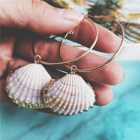 Pearl Sea Shell Earrings For Women Gold Color Trendy Metal Shell Cowrie Statement Dangle Earrings 2019 New Summer Beach Jewelry