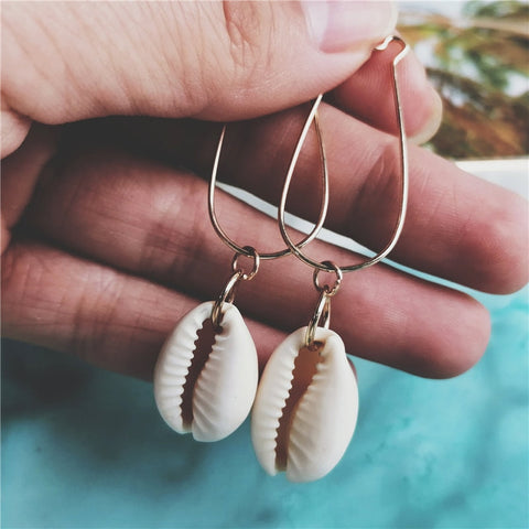 Pearl Sea Shell Earrings For Women Gold Color Trendy Metal Shell Cowrie Statement Dangle Earrings 2019 New Summer Beach Jewelry