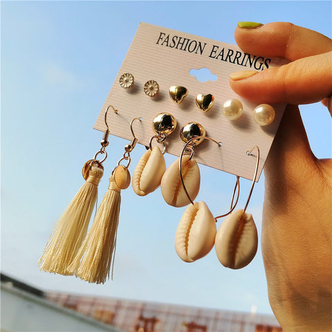 Pearl Sea Shell Earrings For Women Gold Color Trendy Metal Shell Cowrie Statement Dangle Earrings 2019 New Summer Beach Jewelry