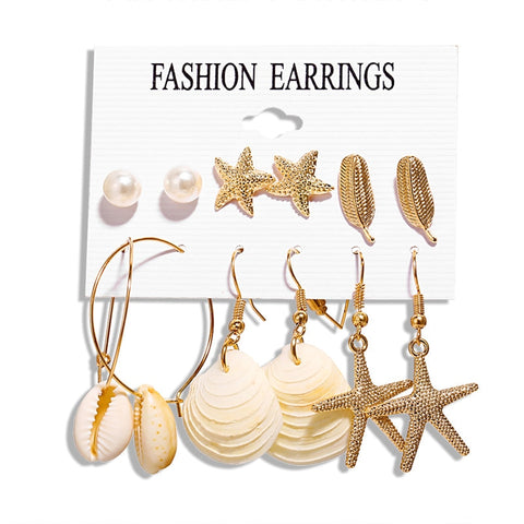 Pearl Sea Shell Earrings For Women Gold Color Trendy Metal Shell Cowrie Statement Dangle Earrings 2019 New Summer Beach Jewelry