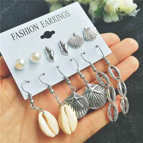 Pearl Sea Shell Earrings For Women Gold Color Trendy Metal Shell Cowrie Statement Dangle Earrings 2019 New Summer Beach Jewelry