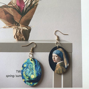 2020 New Vintage Art Oil Painting Dangle Earrings Temperament Simple Creative Geometric Wooden Asymmetry Drop Earrings For Women