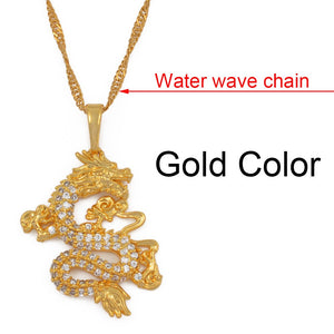 Anniyo CZ Dragon Pendant Necklaces for Women Men Gold Color Jewellery Cubic Zirconia Mascot Ornaments Lucky Symbol Gifts #064004