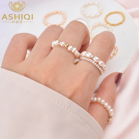 ASHIQI 2019 Fashion 3-4mm Mini Small Natural Freshwater Pearl Rings for Women Real 925 Sterling Silver Jewelry for Women Gift