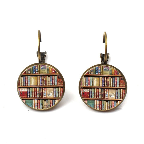 New retro books photo earrings lovers jewelry librarians bookshelf earring gifts writers students teacher Pendant nerd gifts