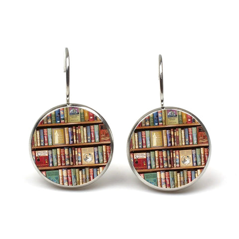 New retro books photo earrings lovers jewelry librarians bookshelf earring gifts writers students teacher Pendant nerd gifts