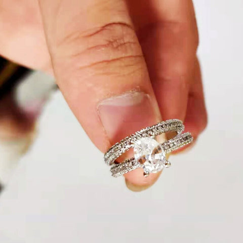 4Colors Princess Luxury Propose Trendy Sparkling Round Cut Zircon Ring Set Women Brilliant Shiny Stone Wedding Rings Teen Girls