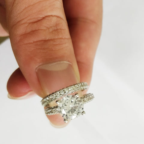 4Colors Princess Luxury Propose Trendy Sparkling Round Cut Zircon Ring Set Women Brilliant Shiny Stone Wedding Rings Teen Girls