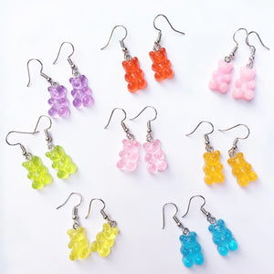 Cute Cartoon Bear Drop Earring Transparency Resin Exquisite Candy  Color Jewelry Accessories Gift Earring for Women Kids