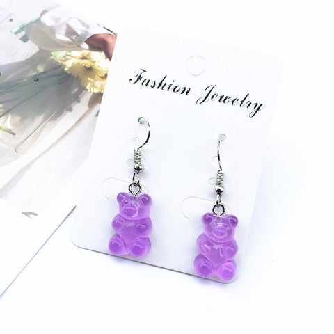 Cute Cartoon Bear Drop Earring Transparency Resin Exquisite Candy  Color Jewelry Accessories Gift Earring for Women Kids