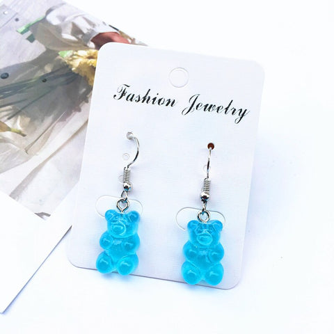 Cute Cartoon Bear Drop Earring Transparency Resin Exquisite Candy  Color Jewelry Accessories Gift Earring for Women Kids