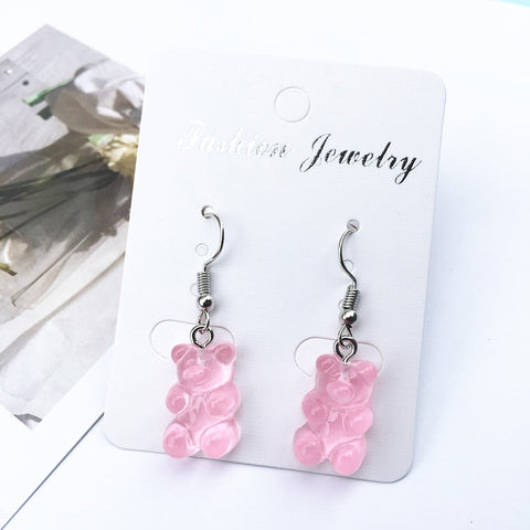 Cute Cartoon Bear Drop Earring Transparency Resin Exquisite Candy  Color Jewelry Accessories Gift Earring for Women Kids