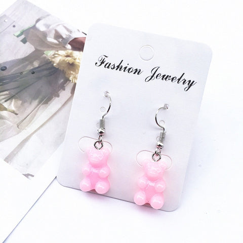 Cute Cartoon Bear Drop Earring Transparency Resin Exquisite Candy  Color Jewelry Accessories Gift Earring for Women Kids