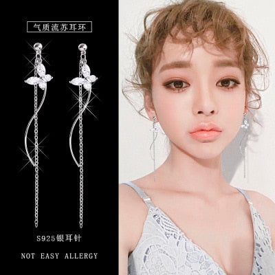 2019 Earing Oorbellen Japanese And Korean Version Long Tassels Eardrop Contracted Air-defense Allergic Stud Earrings Tassel