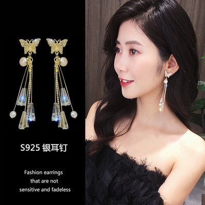 2019 Earing Oorbellen Japanese And Korean Version Long Tassels Eardrop Contracted Air-defense Allergic Stud Earrings Tassel