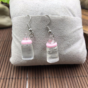 New Fashion Creative Simulation of Baby Pink milk bottle Earrings Cute Handmade Earrings Womens Jewelry