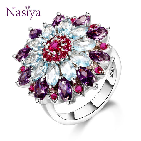 Nasiya Multicolor Gemstone Flower Shape Wedding Ring New Design Silver 925 Jewelry Rings For Women Top Quality Wholesale Jewelry