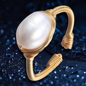 Pearl Ring Natural freshwater pearl ring For women Handmade Creative Gold rings Wedding Party luxury pearl rings