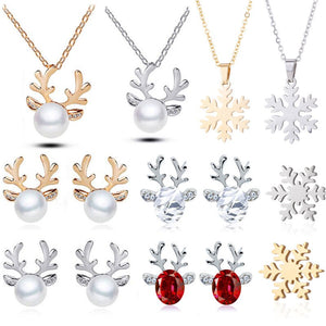 1Pair Earring Necklace Christmas Decor Reindeer Ear Stud  Pendant Christmas Decorations For Home 2019 Navidad Ornament Xmas Gift