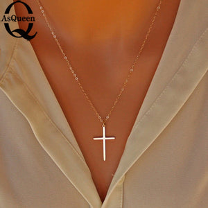 Small Gold Cross Pendant Necklace Women Girl Kids Mini Charm Pendant Gold Color Jewelry Crucifix Christian Ornaments