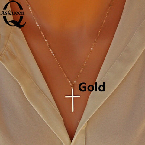 Small Gold Cross Pendant Necklace Women Girl Kids Mini Charm Pendant Gold Color Jewelry Crucifix Christian Ornaments