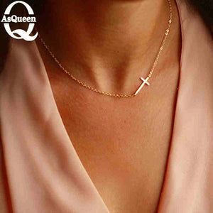 Small Gold Cross Pendant Necklace Women Girl Kids Mini Charm Pendant Gold Color Jewelry Crucifix Christian Ornaments