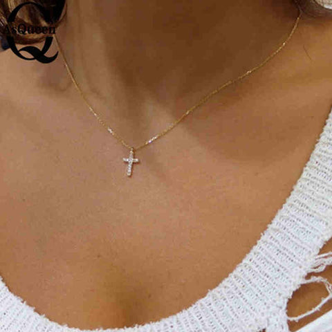 Small Gold Cross Pendant Necklace Women Girl Kids Mini Charm Pendant Gold Color Jewelry Crucifix Christian Ornaments