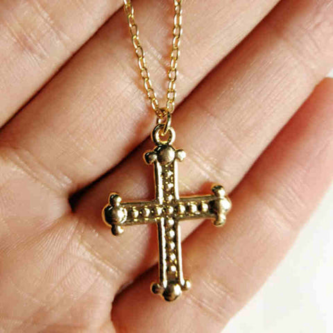 Small Gold Cross Pendant Necklace Women Girl Kids Mini Charm Pendant Gold Color Jewelry Crucifix Christian Ornaments