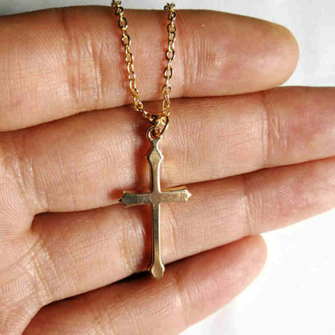 Small Gold Cross Pendant Necklace Women Girl Kids Mini Charm Pendant Gold Color Jewelry Crucifix Christian Ornaments