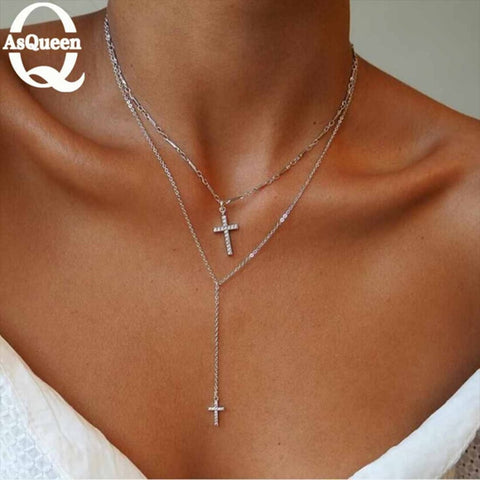 Small Gold Cross Pendant Necklace Women Girl Kids Mini Charm Pendant Gold Color Jewelry Crucifix Christian Ornaments