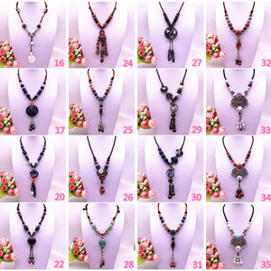 Fashion Ethnic Jewelry Traditional Handmade Ornaments Weave Wax Rope Ceramics Necklace Ceramics Beads Pendant Long Necklace #A