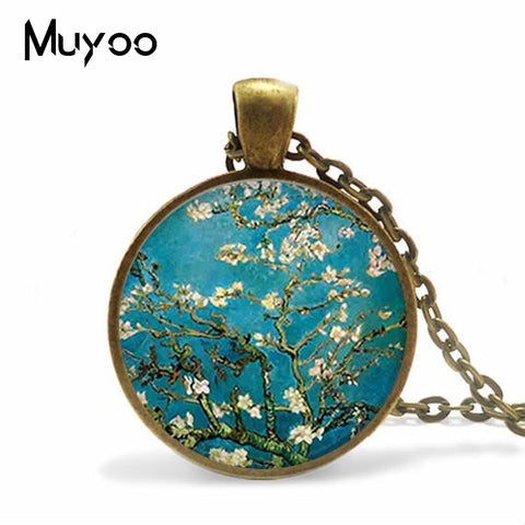 2019 New Vintage Van Gogh Oil Painting Necklace Sunflower Painting Glass Cabochon Necklace Art Ornaments