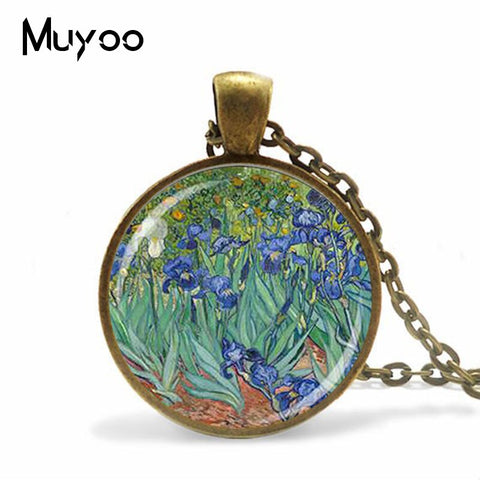 2019 New Vintage Van Gogh Oil Painting Necklace Sunflower Painting Glass Cabochon Necklace Art Ornaments