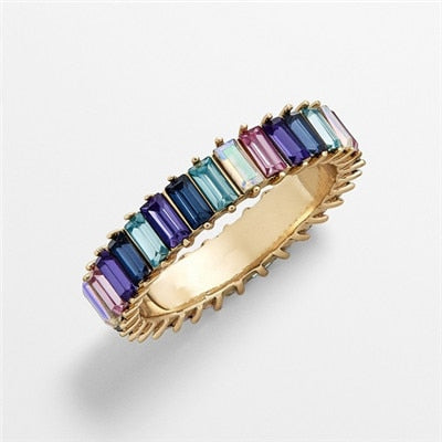 AOTEMAN Rainbow ring 47 color baguette cubic zirconia cz Gold filled engagement band ring for women  925 sterling silver jewelry