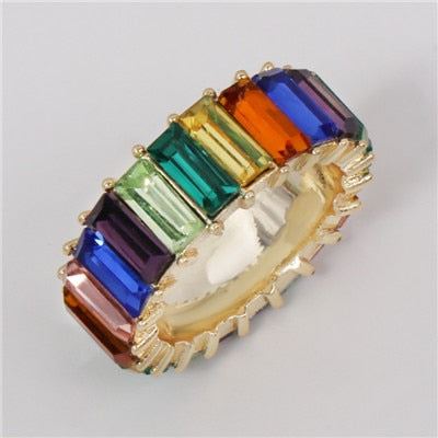 AOTEMAN Rainbow ring 47 color baguette cubic zirconia cz Gold filled engagement band ring for women  925 sterling silver jewelry