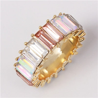 AOTEMAN Rainbow ring 47 color baguette cubic zirconia cz Gold filled engagement band ring for women  925 sterling silver jewelry