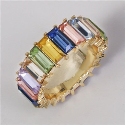 AOTEMAN Rainbow ring 47 color baguette cubic zirconia cz Gold filled engagement band ring for women  925 sterling silver jewelry